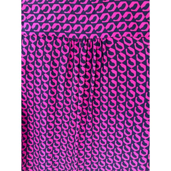 Diane von Furstenberg Silk Button Blouse Pink Navy Top Lorelei Chain DVF Size 8 - Picture 8 of 16